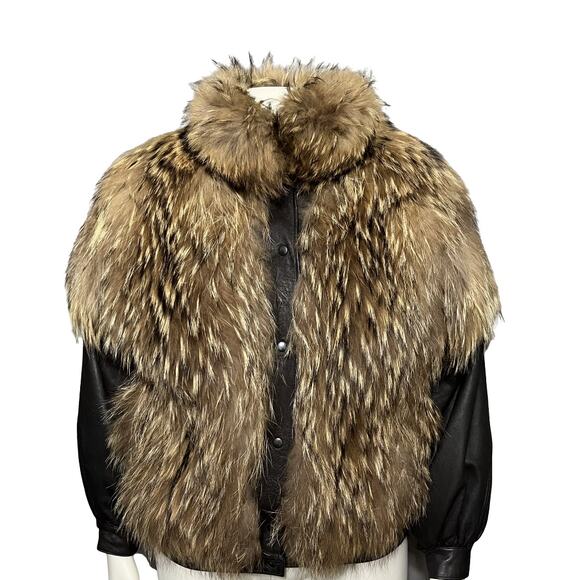 Vintage Jackets & Blazers - ⭐️Vintage Raccoon Fur Lamb Leather Bomber Jacket Sz-Small/Medium⭐️